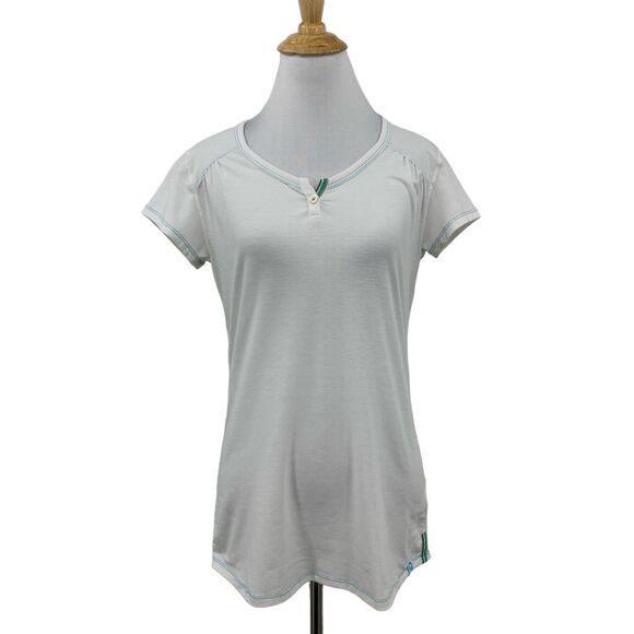 Marmot Shirt Womens S Small White Henley Stretch Tencel Blend Short Sleeve Tee - Picture 1 of 11